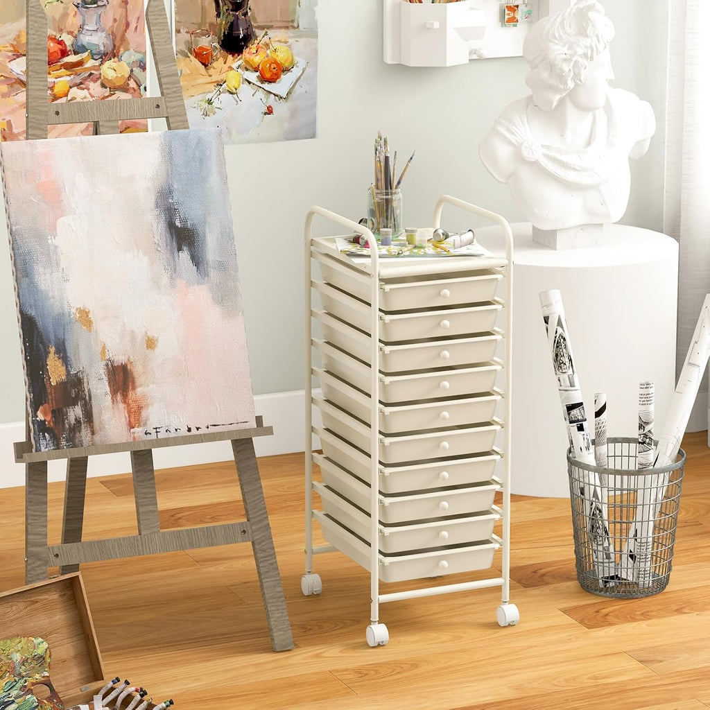 Ivory 10 Drawer Rolling Storage Cart