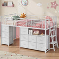 White Twin Metal Low Loft Bed With Drawers & Bookcase