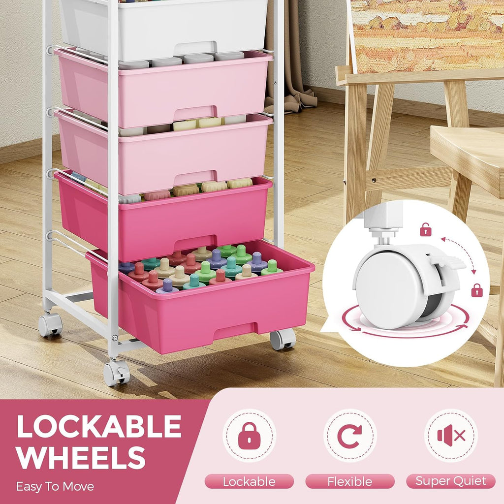 Pink 6 Drawer Craft Storage Cart