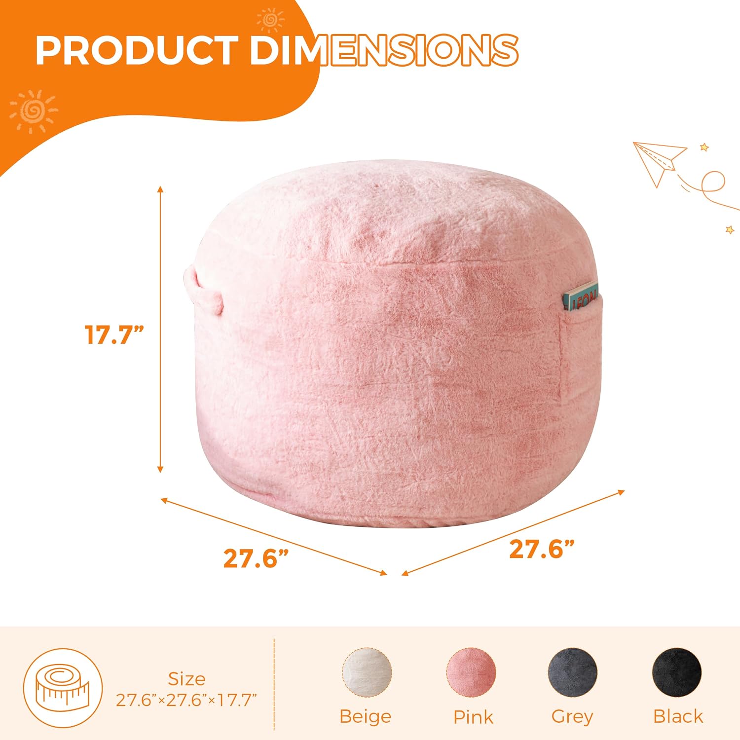 2.5FT Pink Foam Filled Bean Bag Sofa