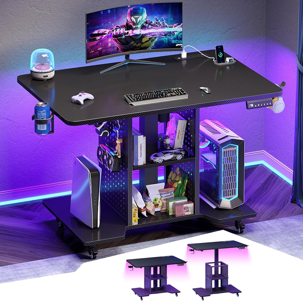 31.5" Black Height Adjustable Rolling Gaming Desk
