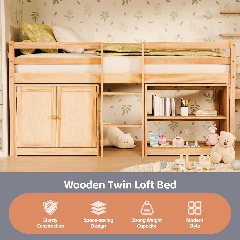 Natural Wood Kids Low Loft Bed