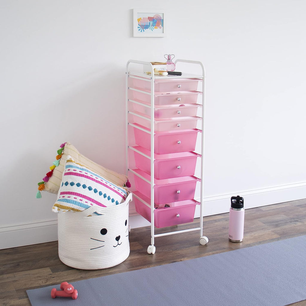 Pink 8 Drawer Rolling Storage Cart