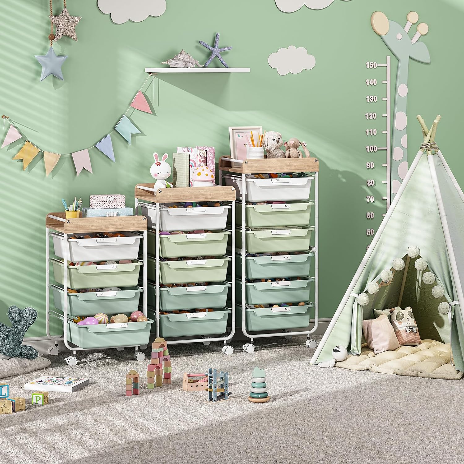 Green 4 Drawer Rolling Art Storage Cart