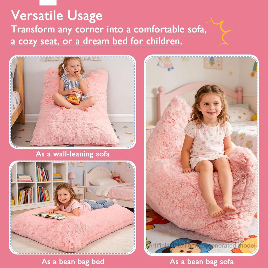 3 in 1 Pink Kids Bean Bag Chair Bed