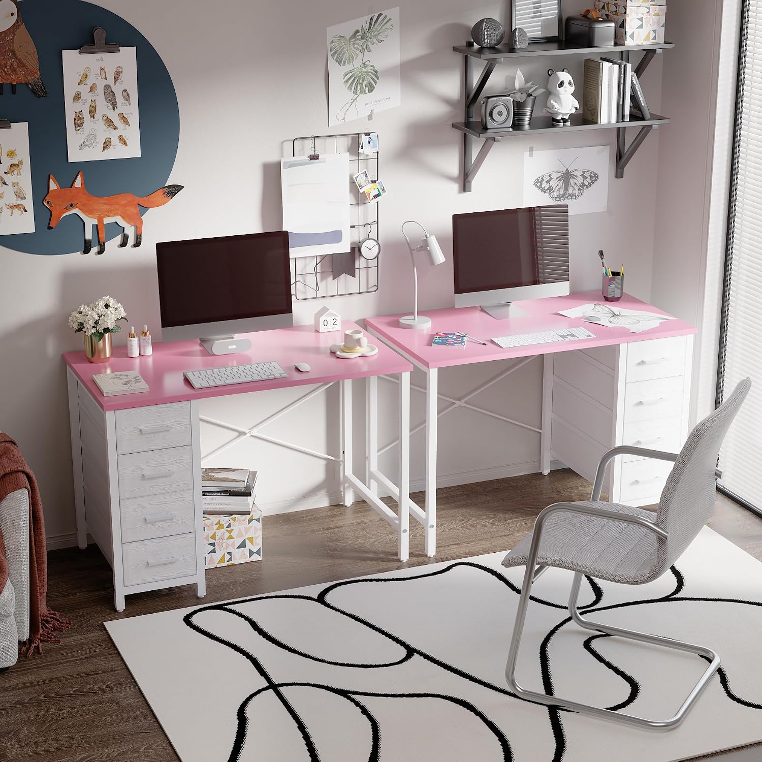 32" Pink Computer Desk With 4 Drawers