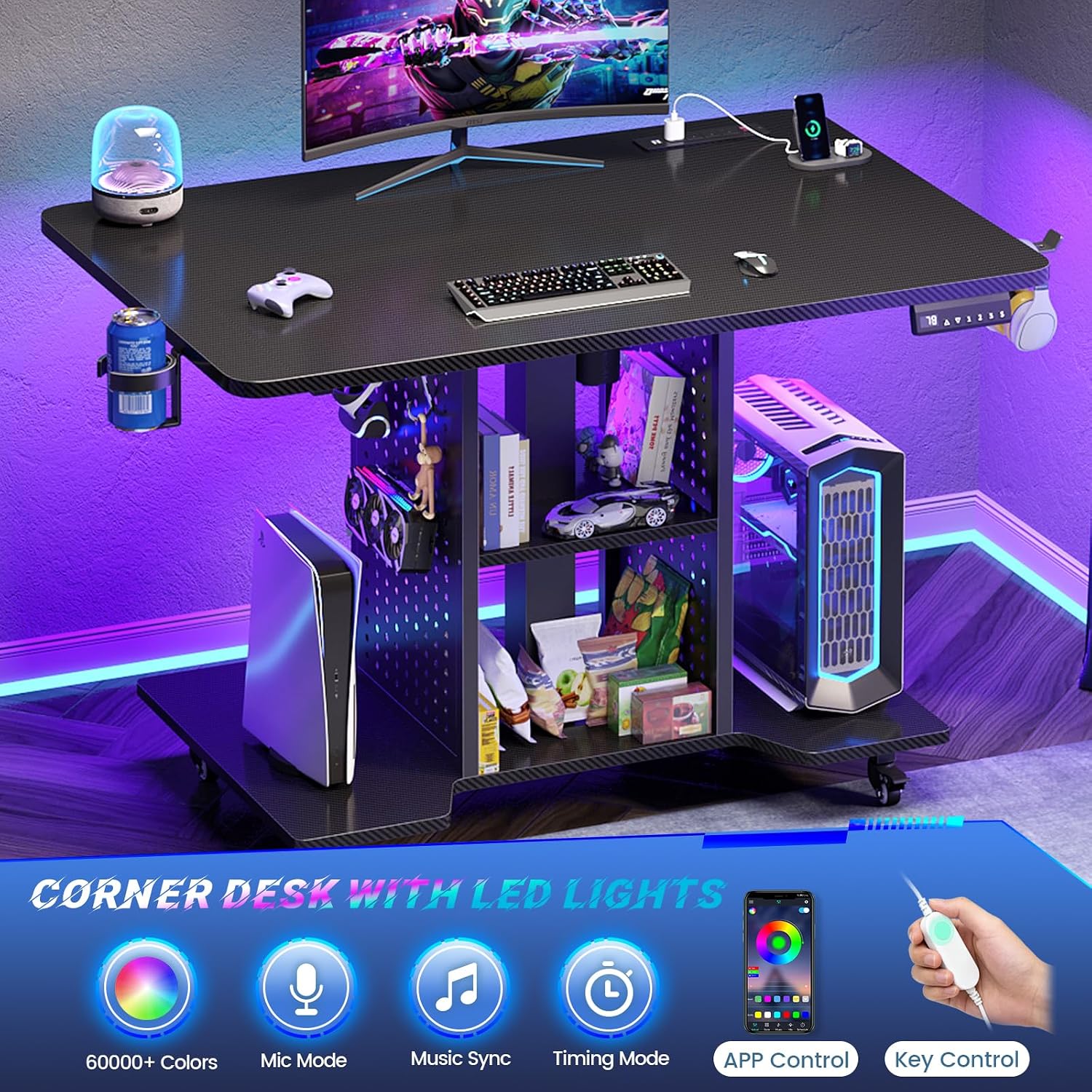 31.5" Black Height Adjustable Rolling Gaming Desk