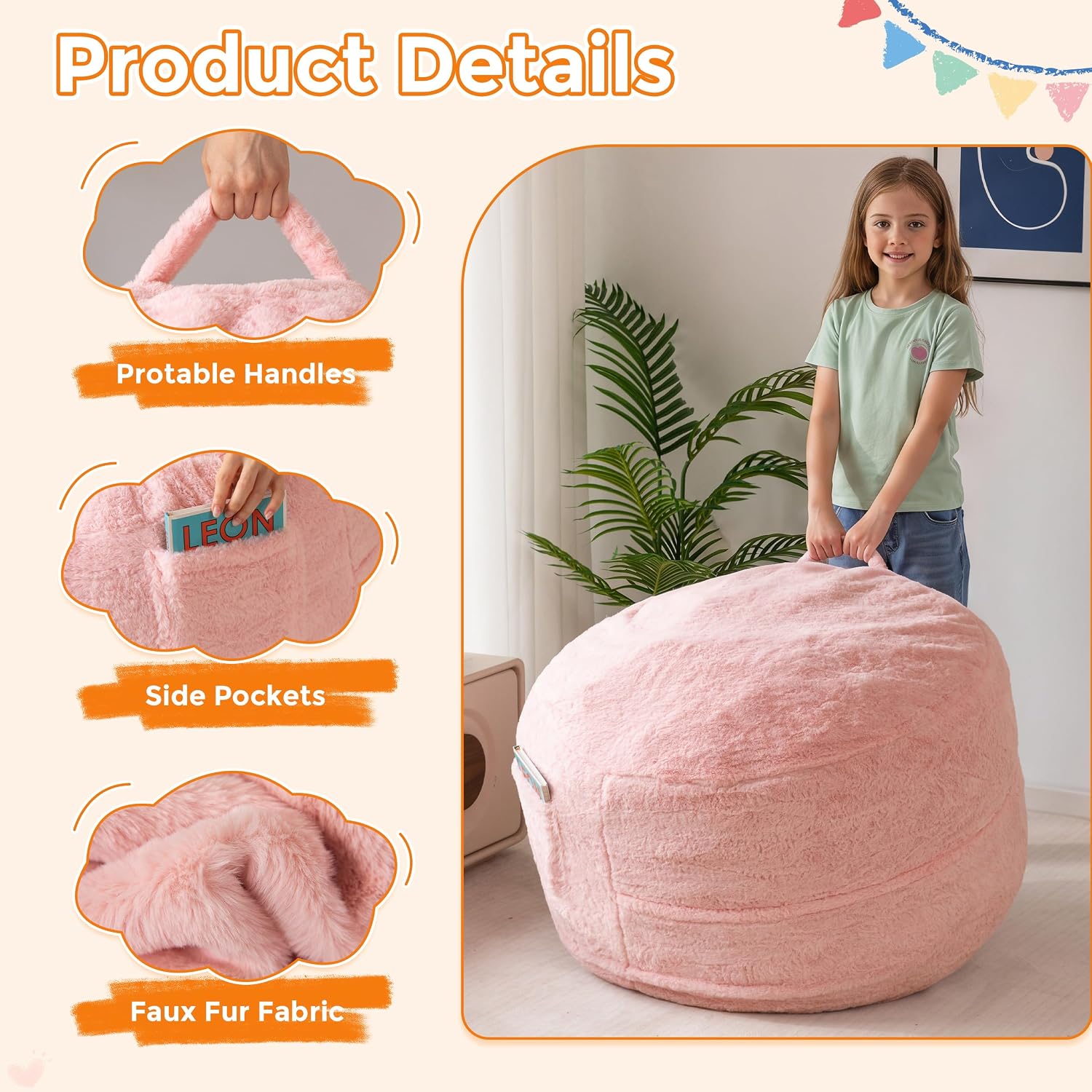 2.5FT Pink Foam Filled Bean Bag Sofa