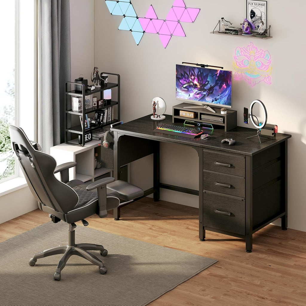 47" Black Reversible Computer Desk With File Cabinet
