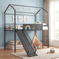 Black Twin House Low Loft Bed With Slide & Chalkboard