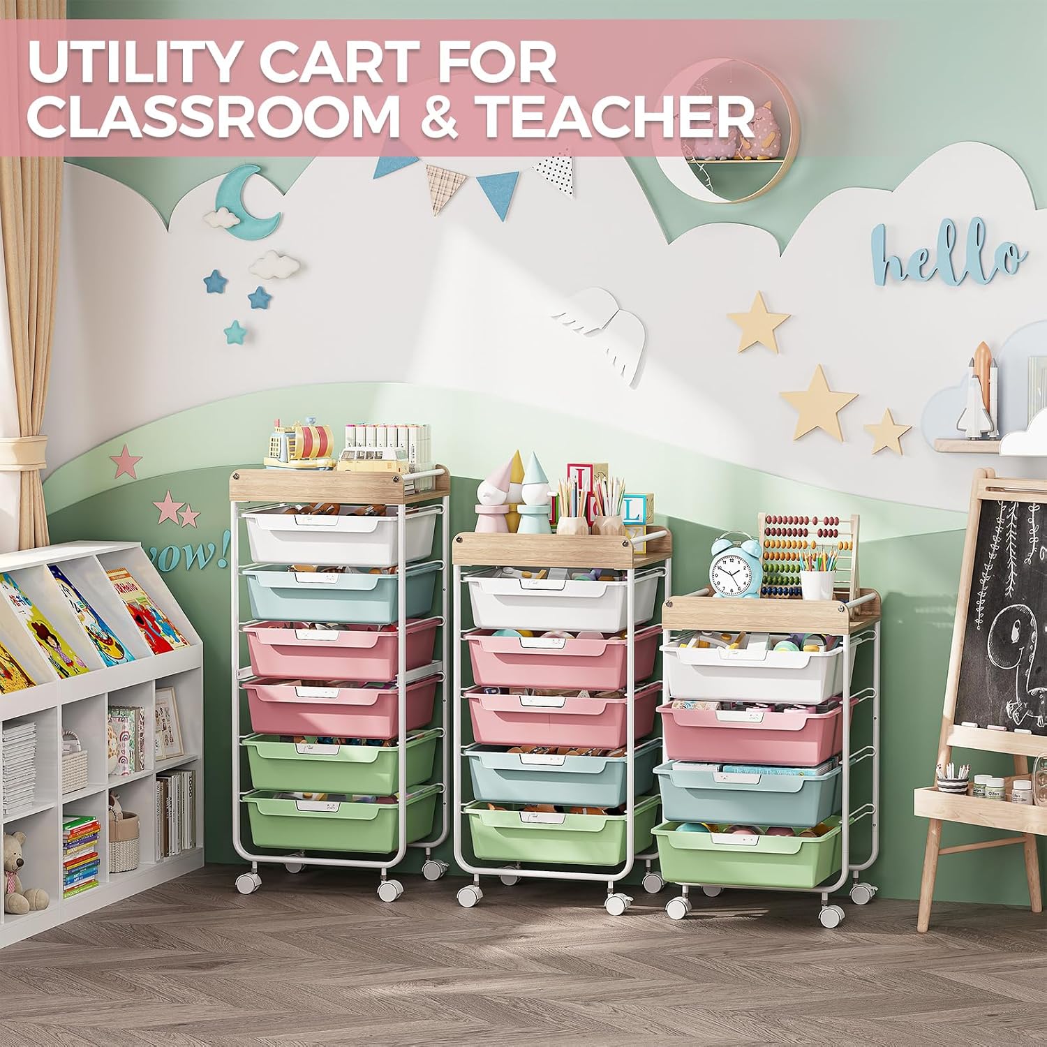 Colorful 4 Drawer Kids Craft Storage Cart