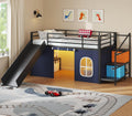 Black Blue Twin Loft Bed With Slide & Desk