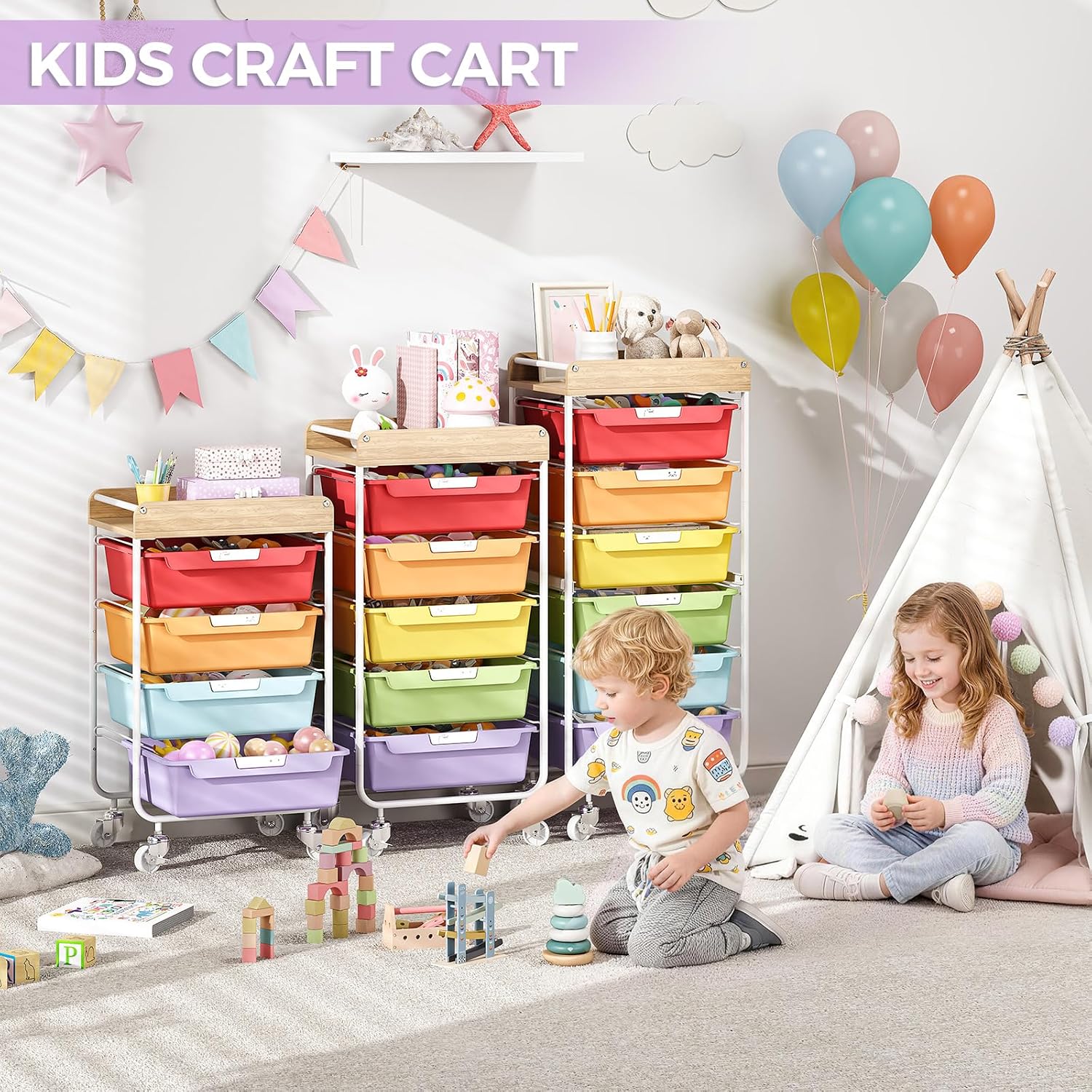 Jelly Color Kids Rolling Art Storage Cart