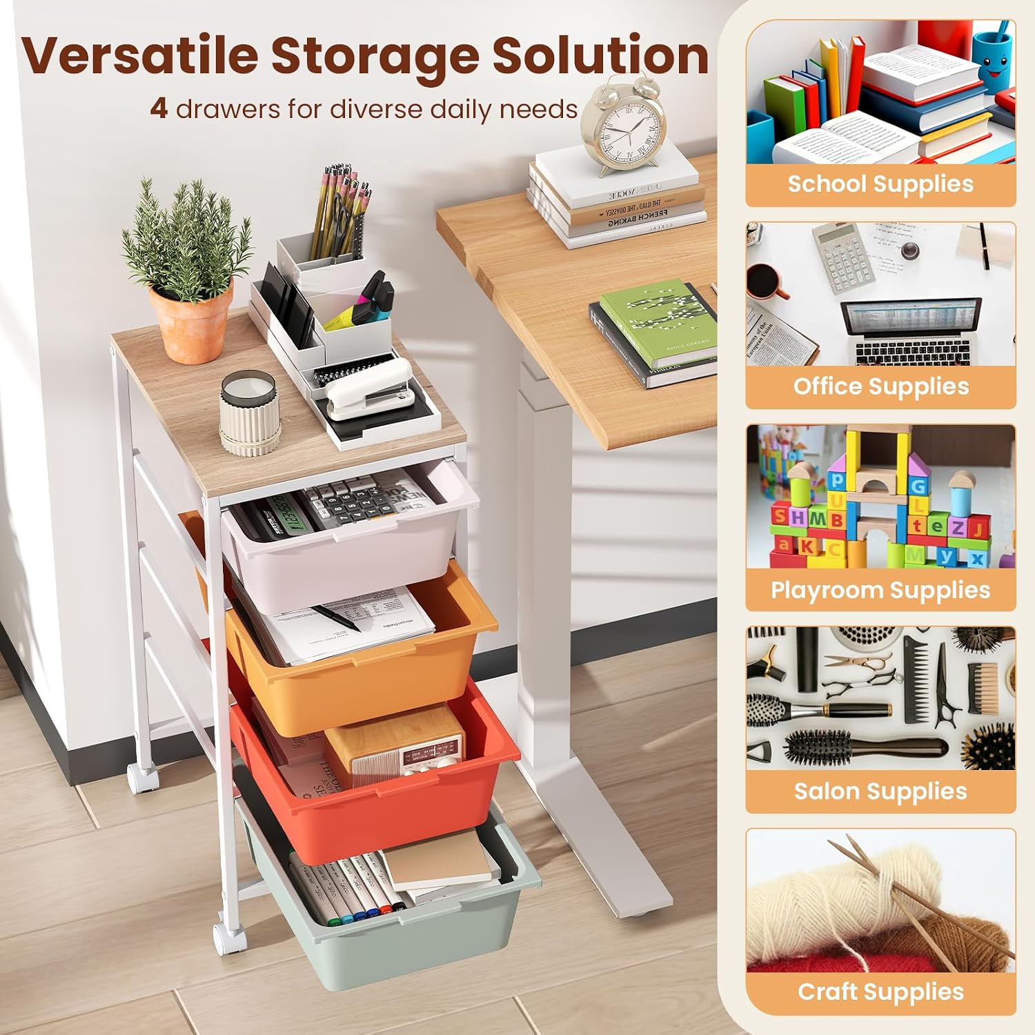 Macaron 4 Drawer Rolling Storage Cart