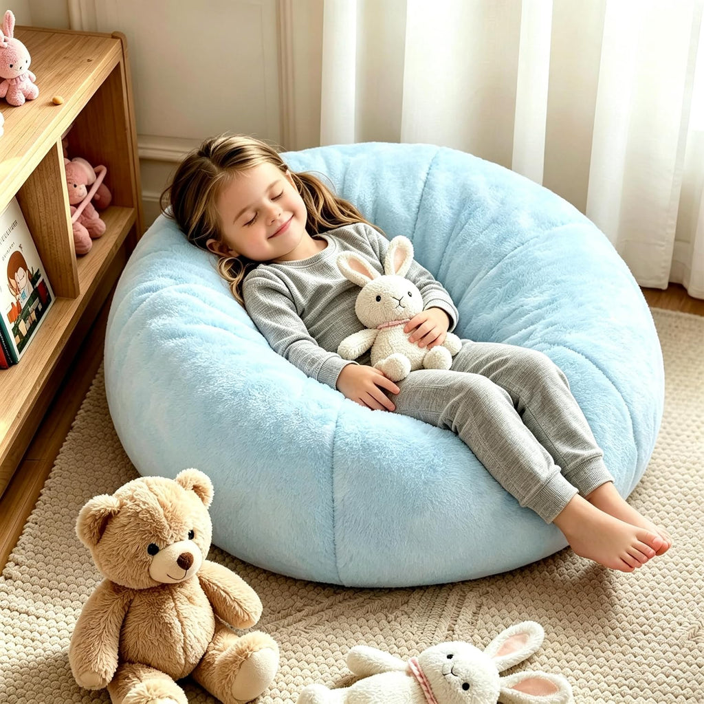 Rainbow Faux Rabbit Fur Kids Bean Bag Chair