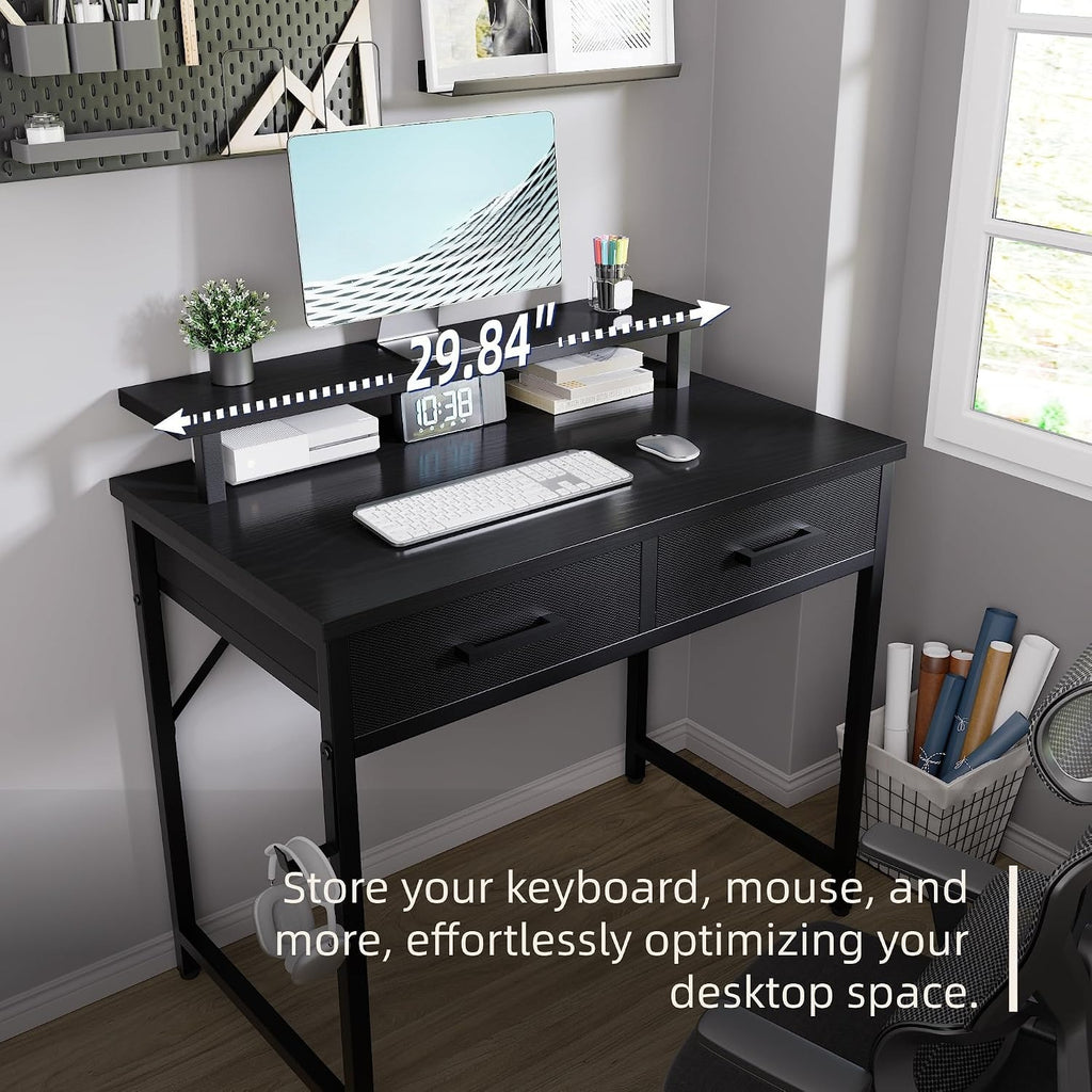 32" Computer Desk With Monitor Stand & 2 Drawers