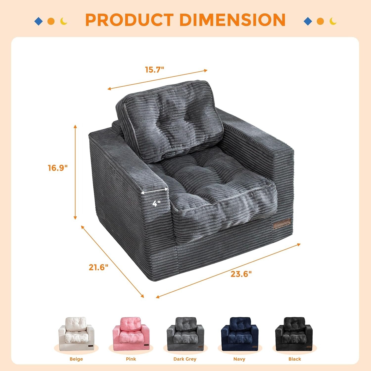 Dark Grey Cloud Shaped Kids Bean Bag Sofa